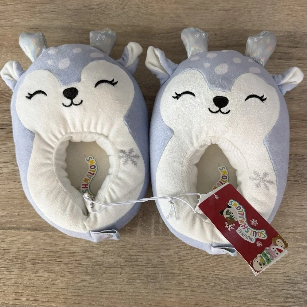 Squishmallows Deer Slippers Kids Size 11 12 Blue‎ Plush House Shoes NWT